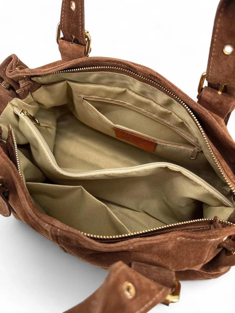 Sac bowling en croûte de cuir PRINCESSE SUEDE XL Cannelle