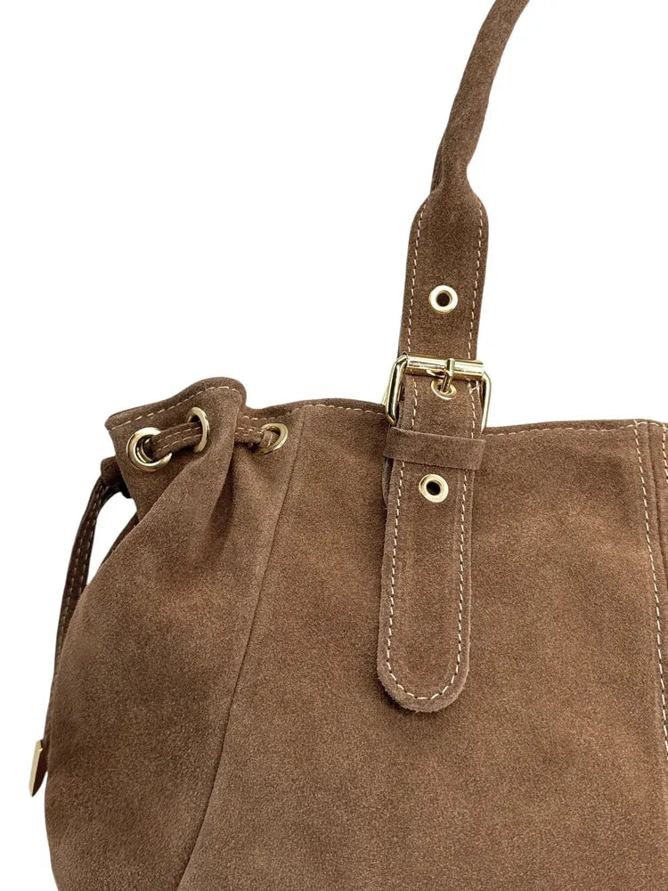 Sac bowling en croûte de cuir PRINCESSE SUEDE XL Taupe foncé