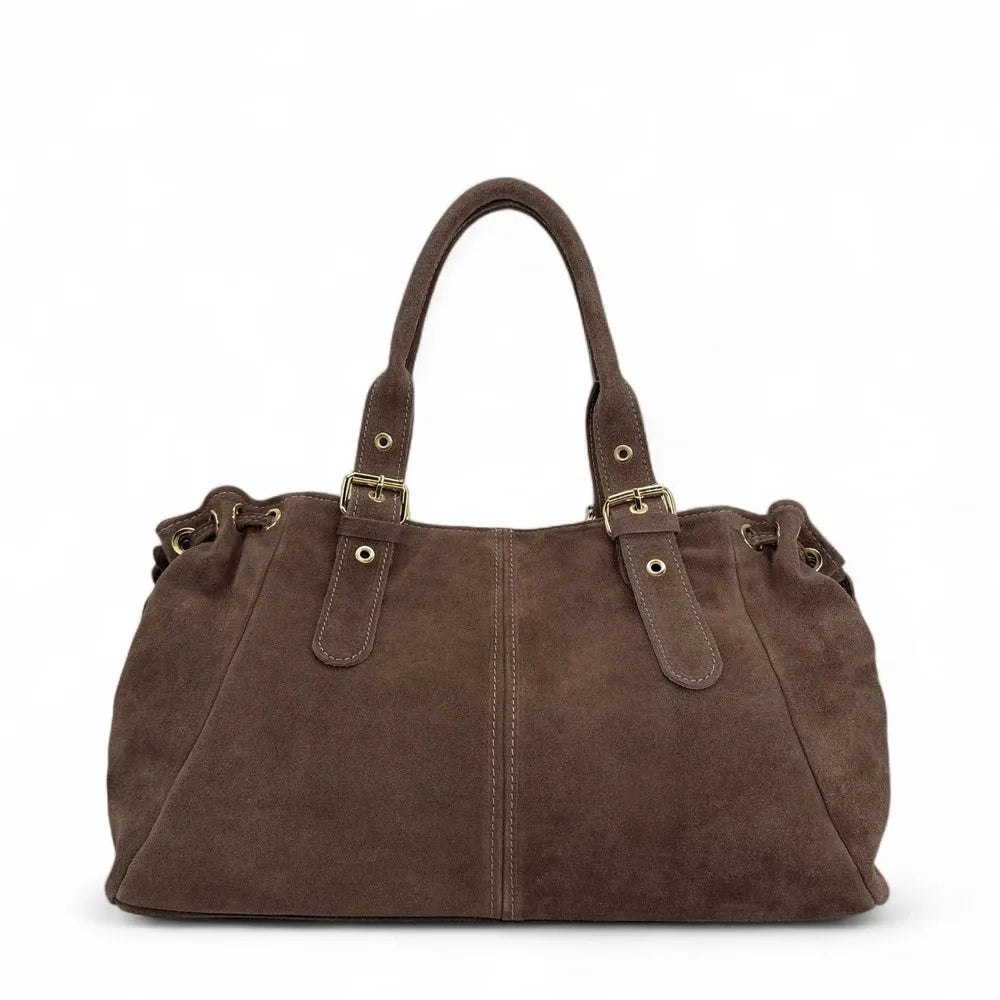 Sac bowling en croûte de cuir PRINCESSE SUEDE XL Chocolat
