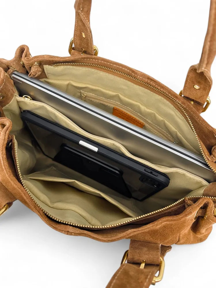 Sac bowling en croûte de cuir PRINCESSE SUEDE XL Camel