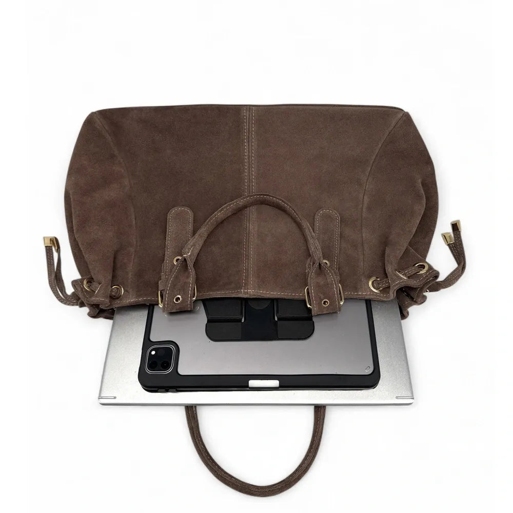 Sac bowling en croûte de cuir PRINCESSE SUEDE XL Chocolat