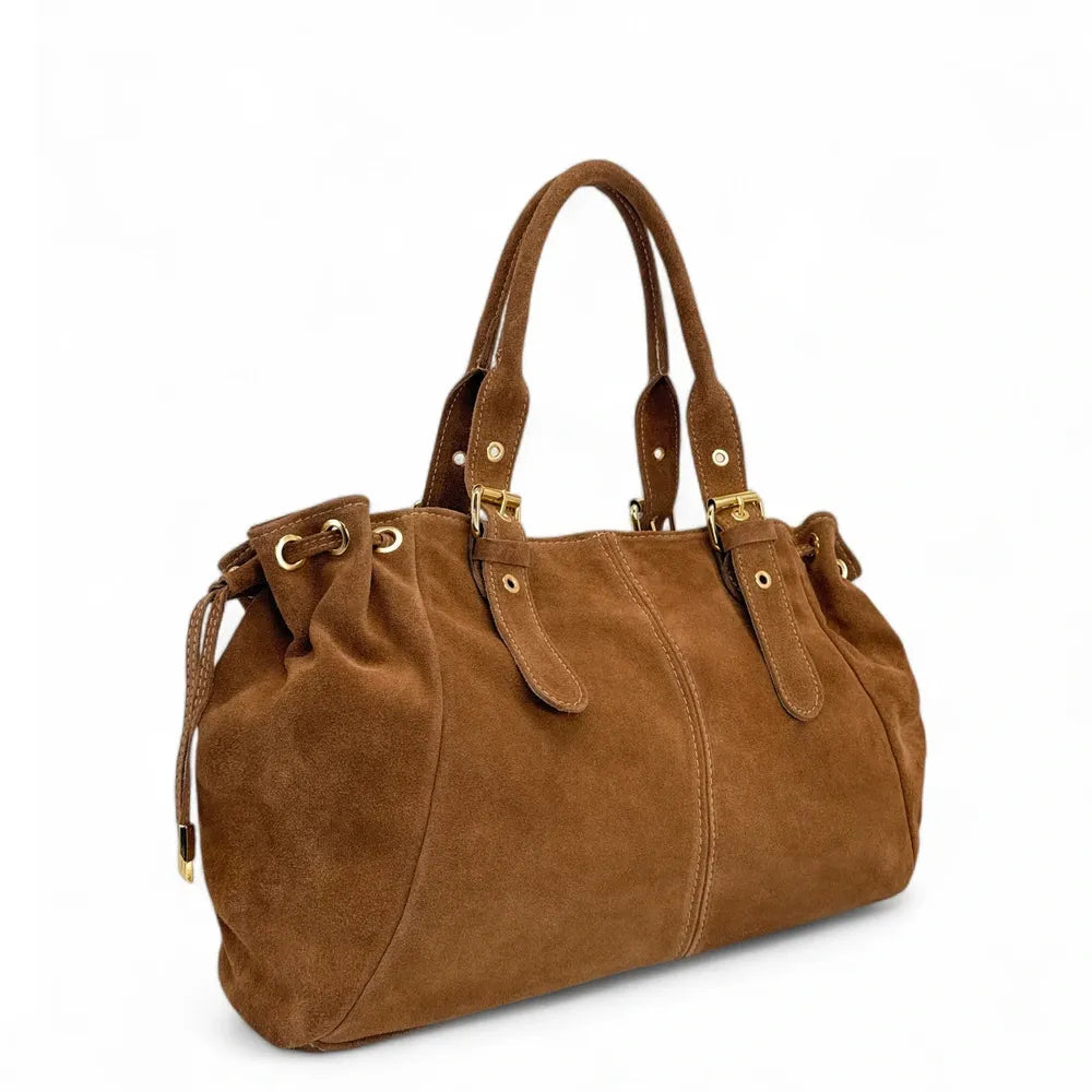 Sac bowling en croûte de cuir PRINCESSE SUEDE XL Camel