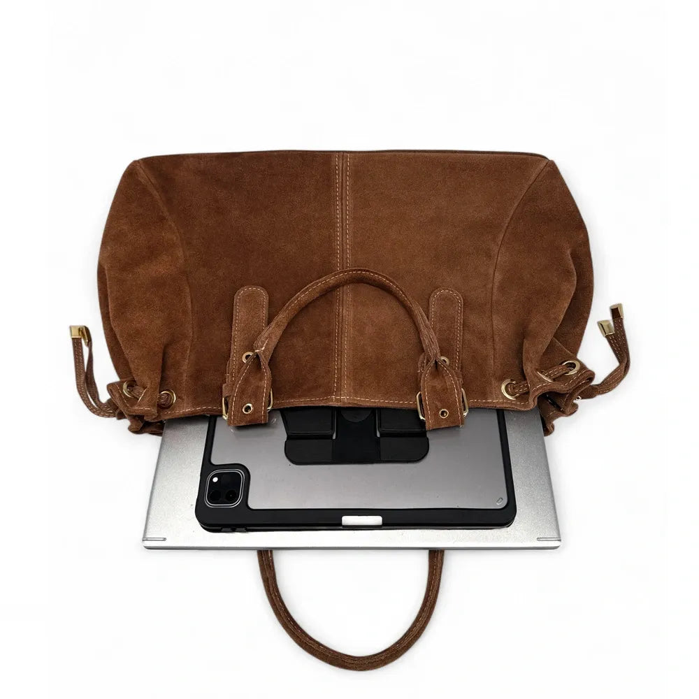 Sac bowling en croûte de cuir PRINCESSE SUEDE XL Cannelle