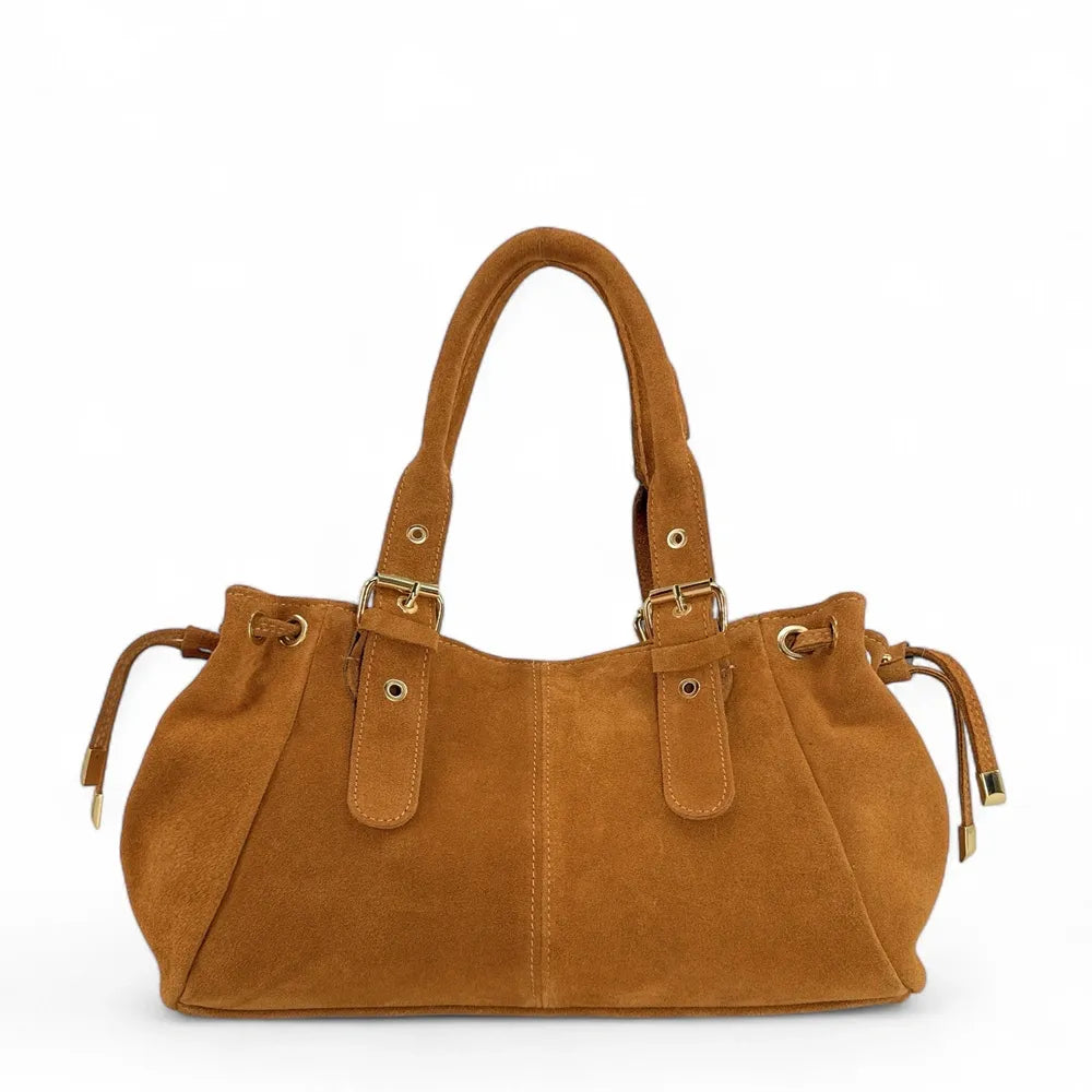 Sac bowling en croûte de cuir PRINCESSE SUEDE Camel clair