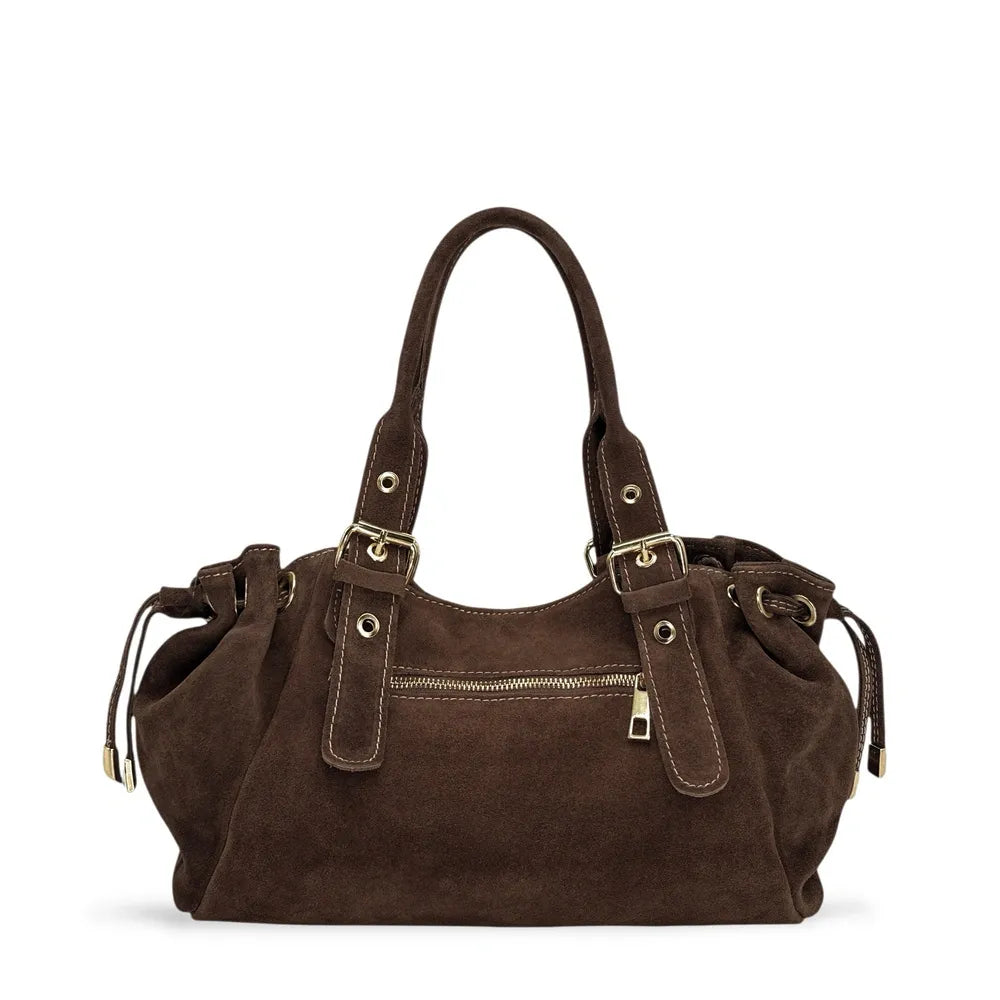 Sac bowling en croûte de cuir PRINCESSE SUEDE Chocolat