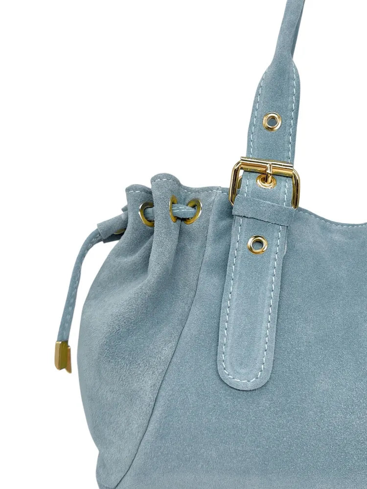 Sac bowling en croûte de cuir PRINCESSE SUEDE Bleu pastel