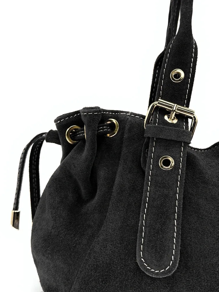 Sac bowling en croûte de cuir PRINCESSE SUEDE Noir