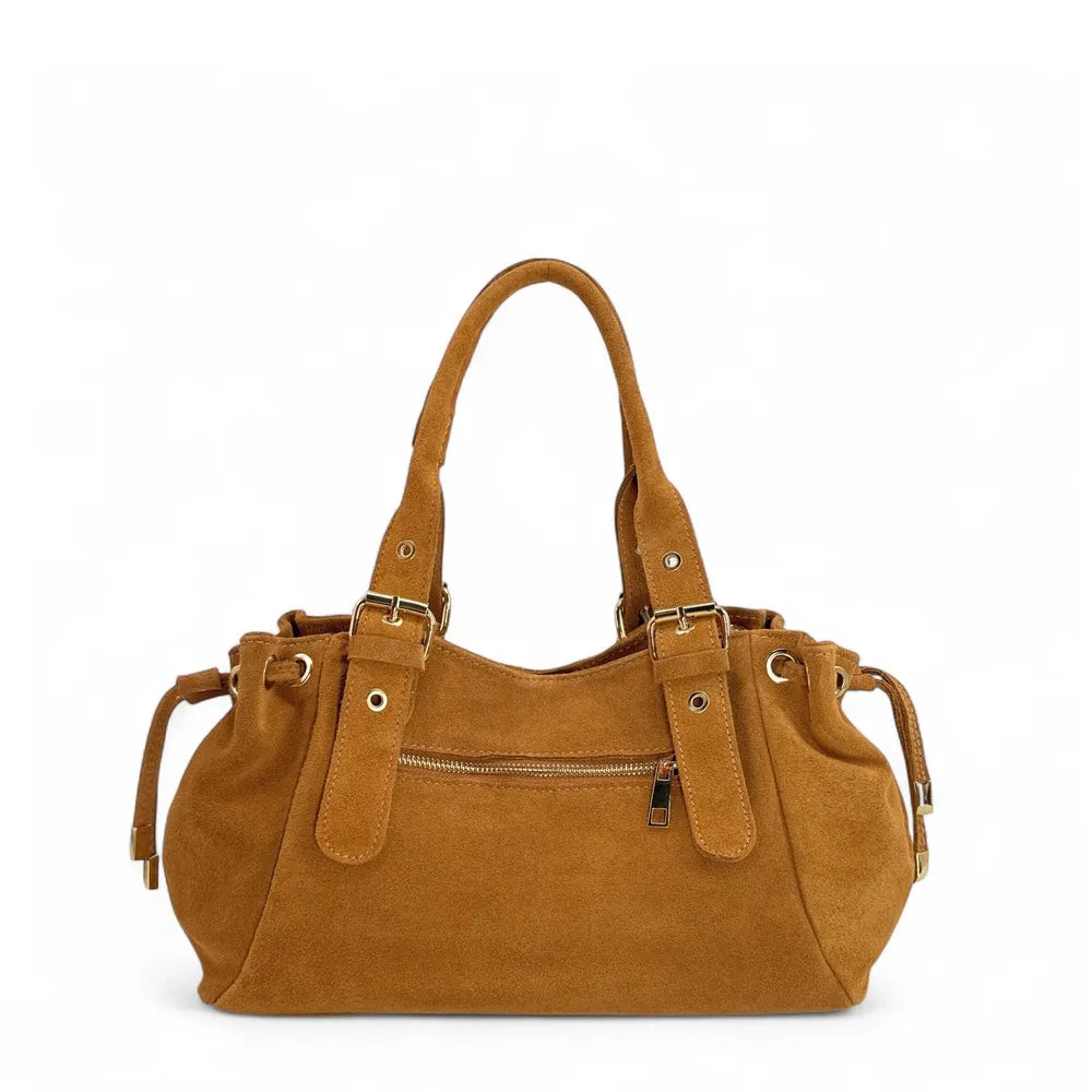 Sac bowling en croûte de cuir PRINCESSE SUEDE Camel clair