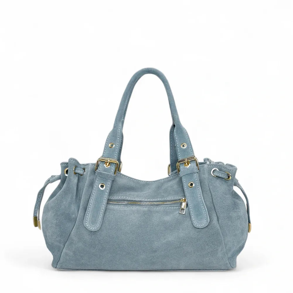 Sac bowling en croûte de cuir PRINCESSE SUEDE Bleu pastel