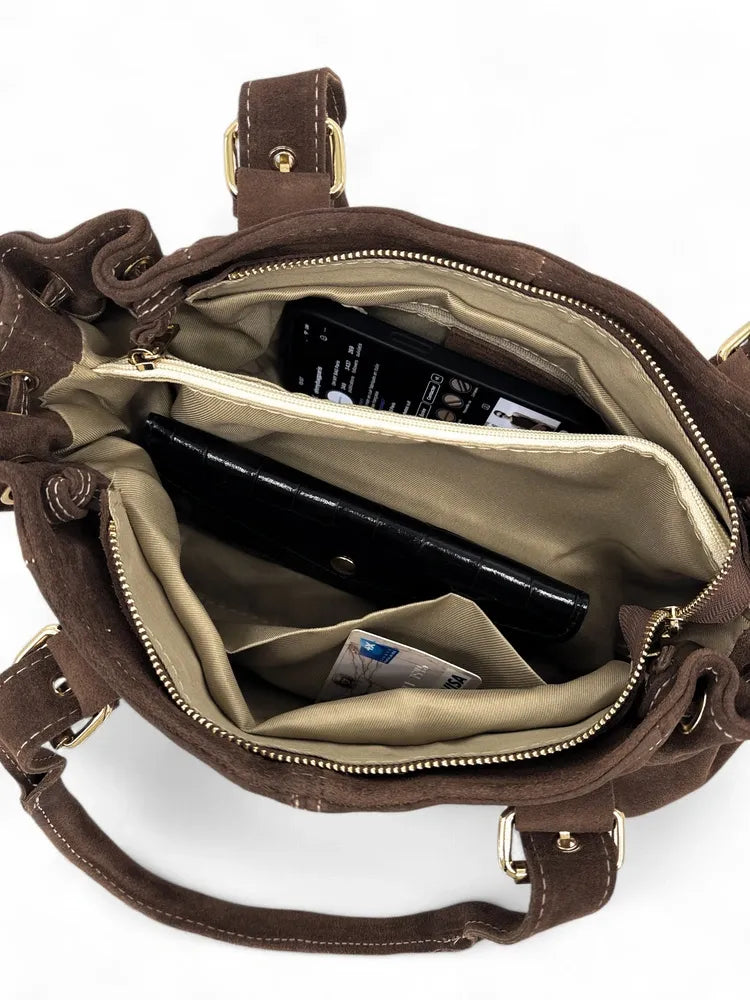 Sac bowling en croûte de cuir PRINCESSE SUEDE Chocolat