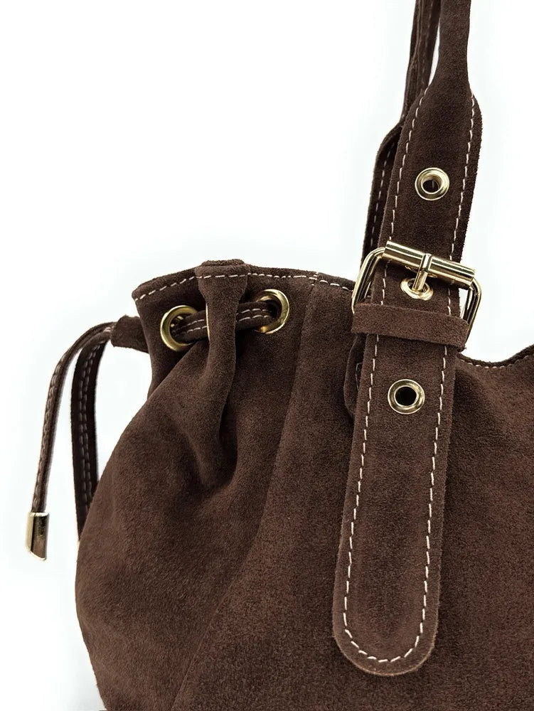 Sac bowling en croûte de cuir PRINCESSE SUEDE Chocolat