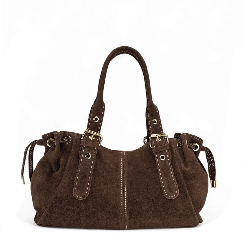Sac bowling en croûte de cuir PRINCESSE SUEDE Chocolat