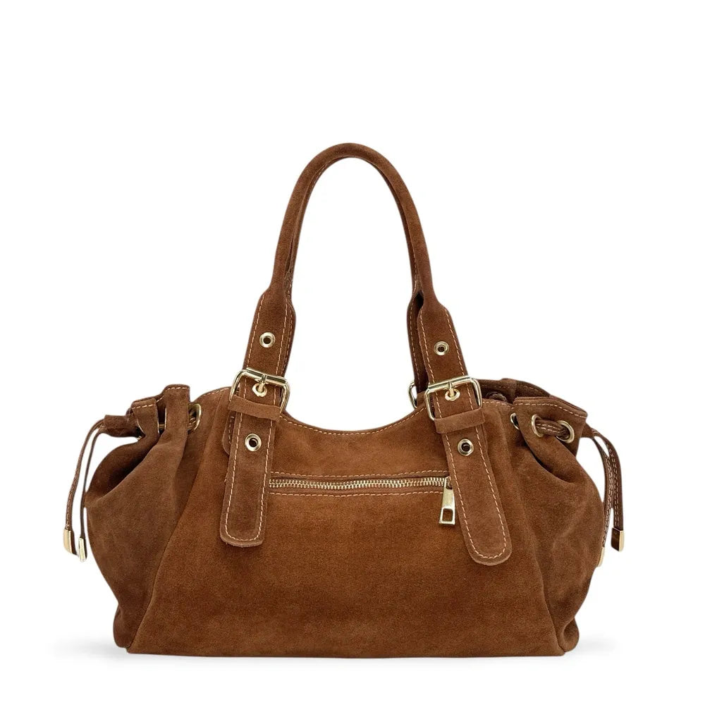 Sac bowling en croûte de cuir PRINCESSE SUEDE Camel foncé