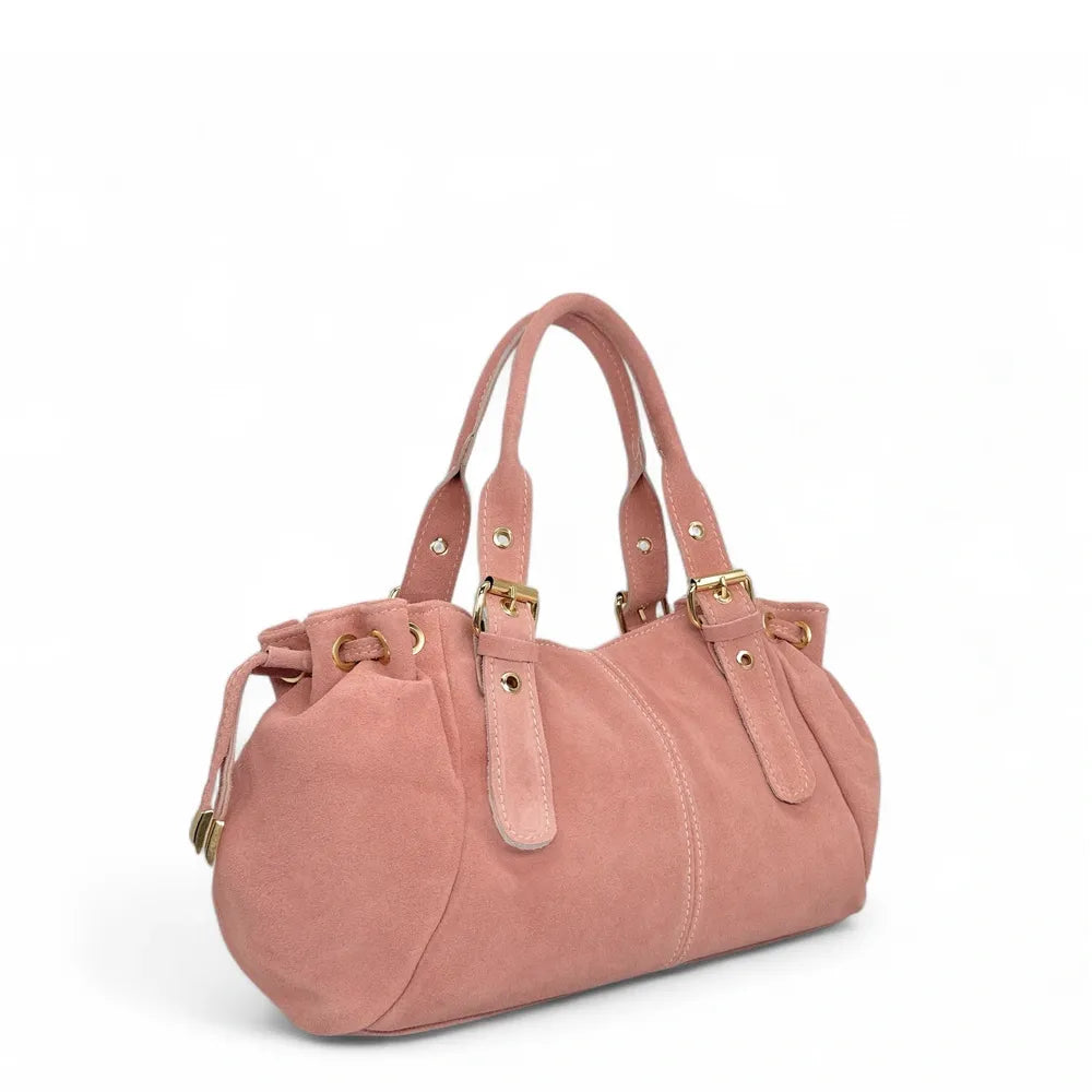 Sac bowling en croûte de cuir PRINCESSE SUEDE Rose bonbon