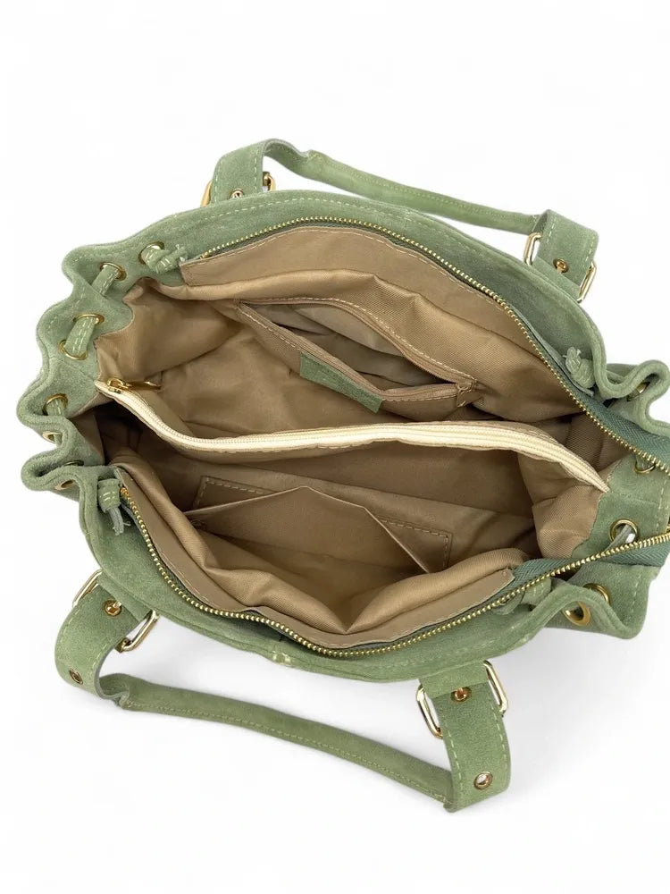 Sac bowling en croûte de cuir PRINCESSE SUEDE Vert amande