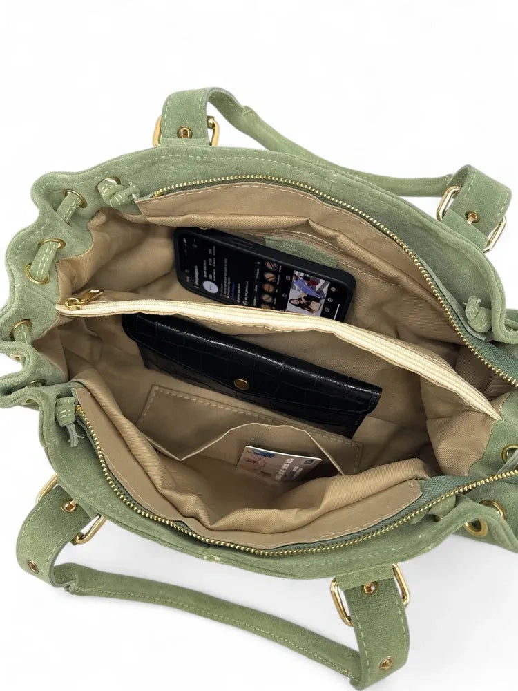 Sac bowling en croûte de cuir PRINCESSE SUEDE Vert amande