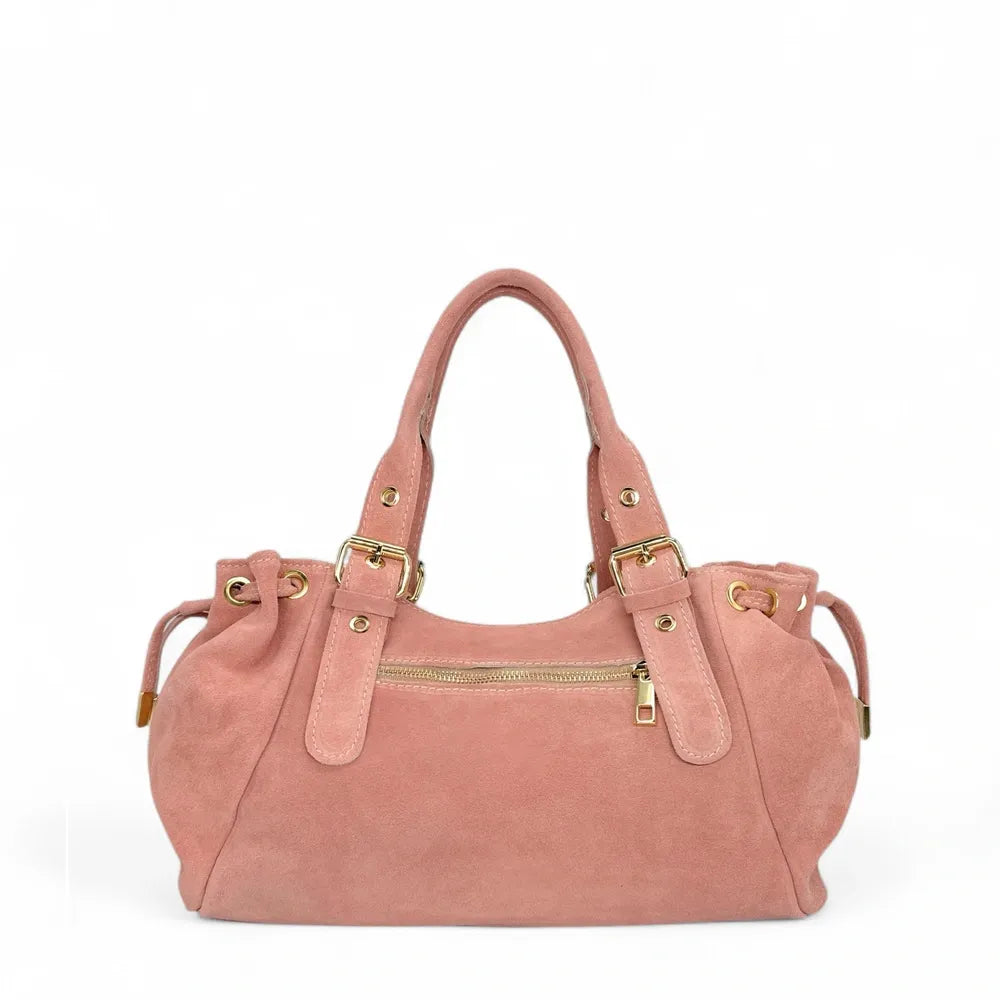 Sac bowling en croûte de cuir PRINCESSE SUEDE Rose bonbon