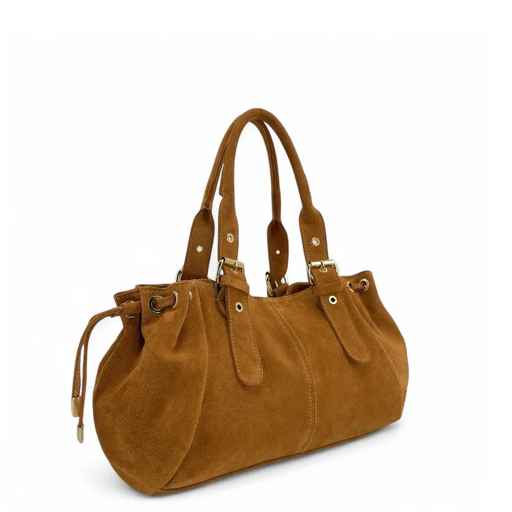 Sac bowling en croûte de cuir PRINCESSE SUEDE Camel clair
