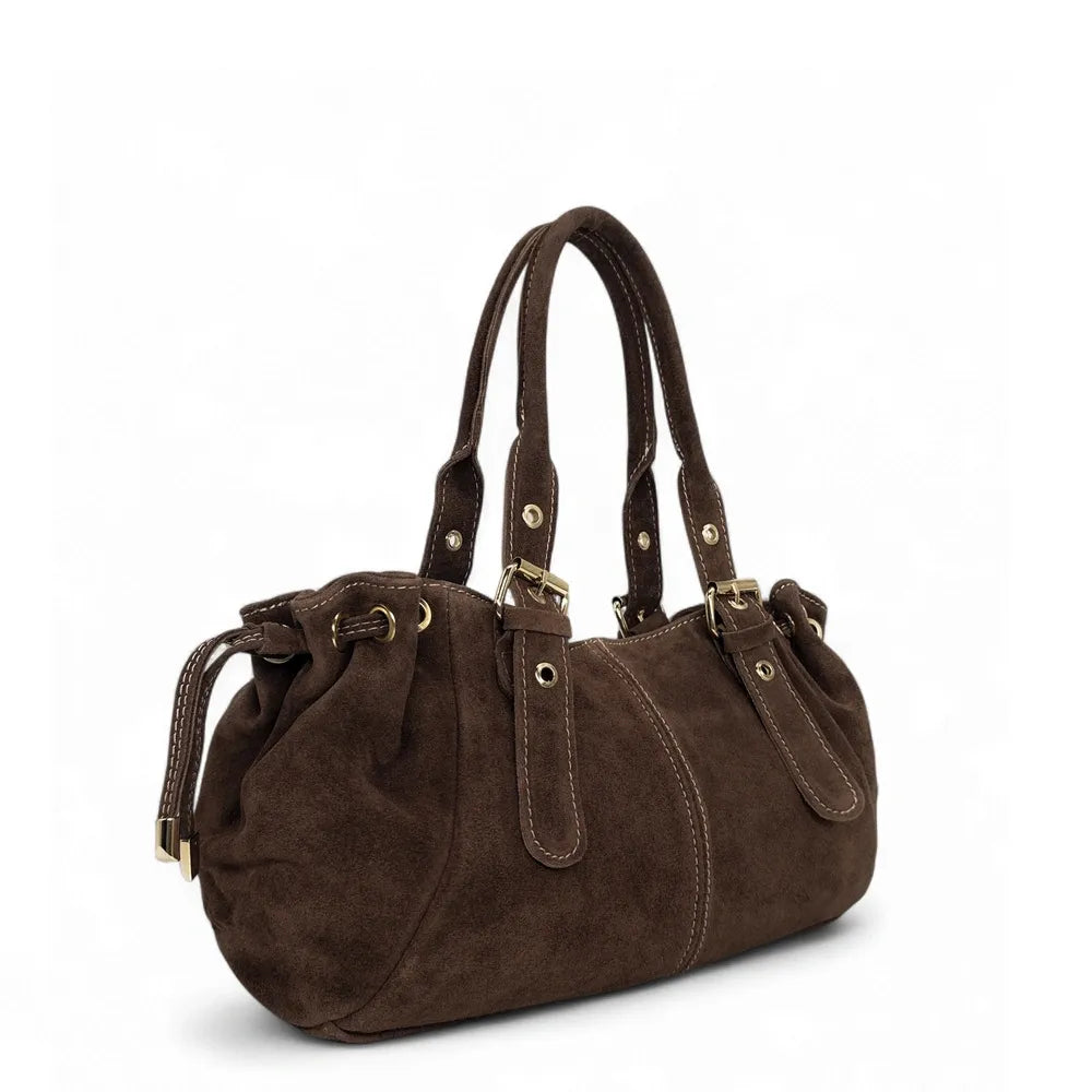 Sac bowling en croûte de cuir PRINCESSE SUEDE Chocolat