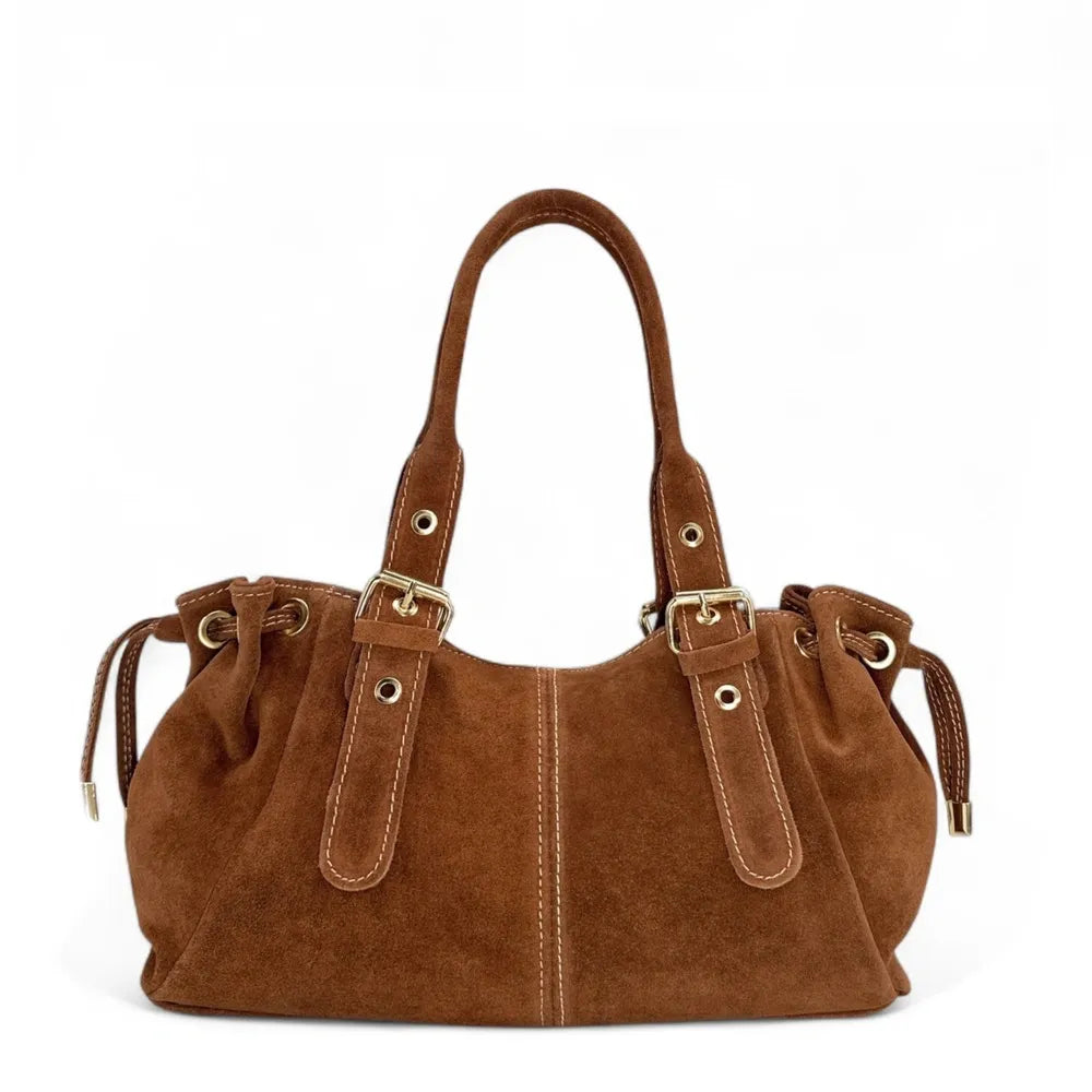Sac bowling en croûte de cuir PRINCESSE SUEDE Camel foncé