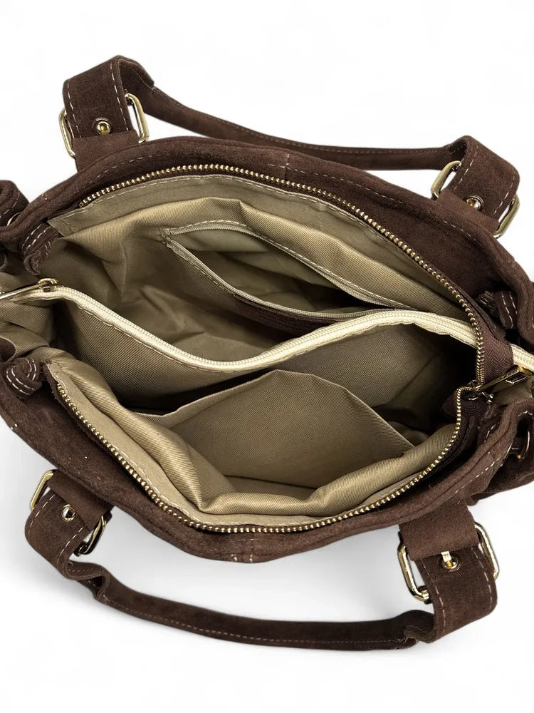 Sac bowling en croûte de cuir PRINCESSE SUEDE Chocolat
