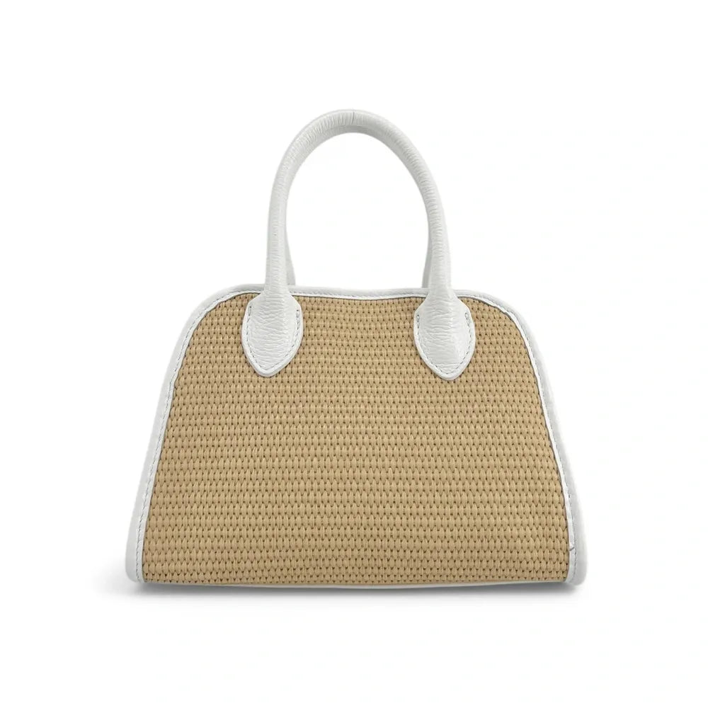 Sac bowling en cuir grainé et raphia VALENTINA Blanc