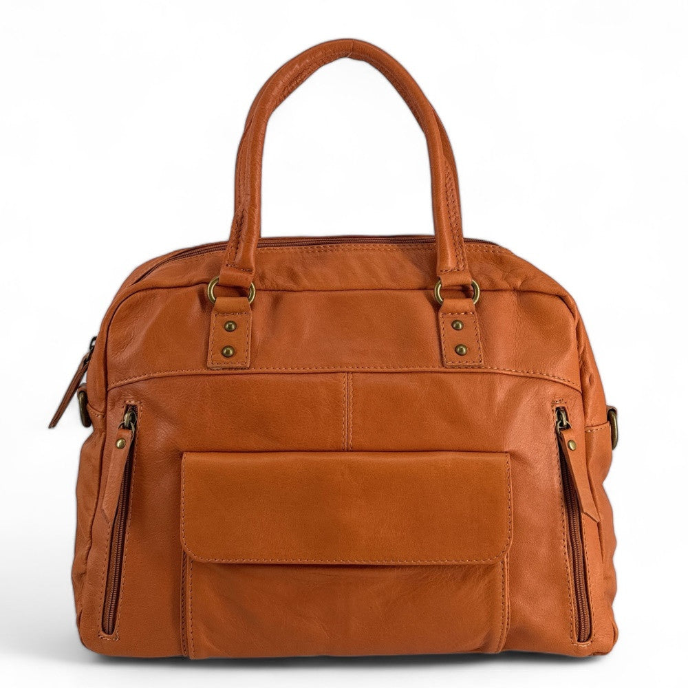 Sac bowling en cuir lisse MINSK Cognac