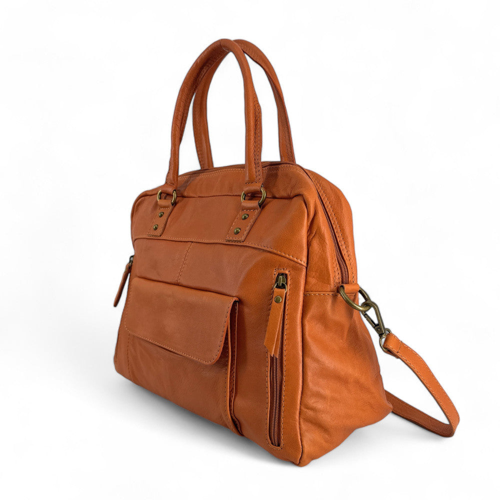 Sac bowling en cuir lisse MINSK Cognac