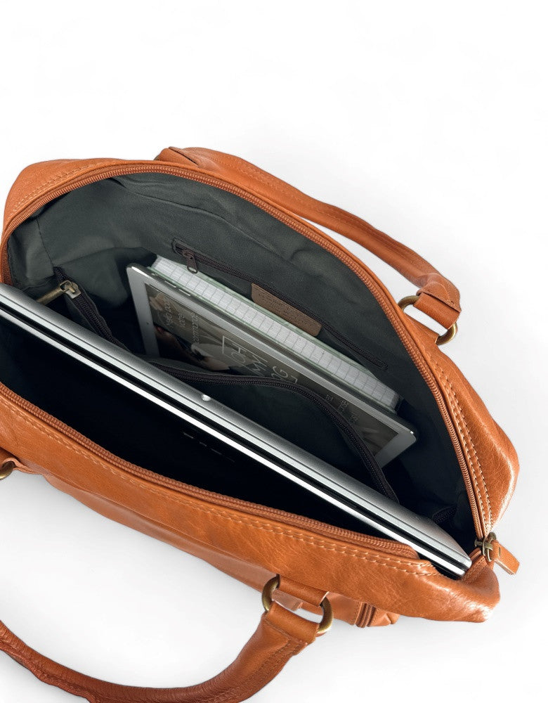 Sac bowling en cuir lisse MINSK Cognac
