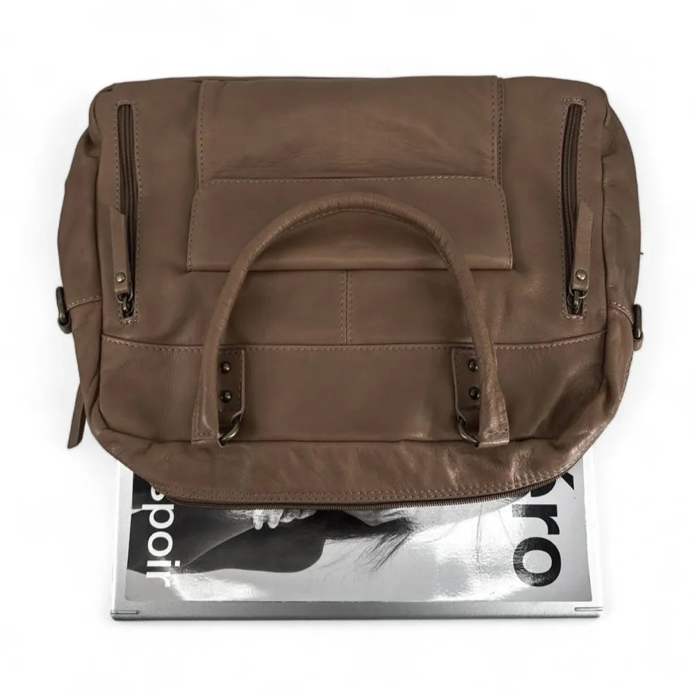 Sac bowling en cuir lisse MINSK Taupe foncé
