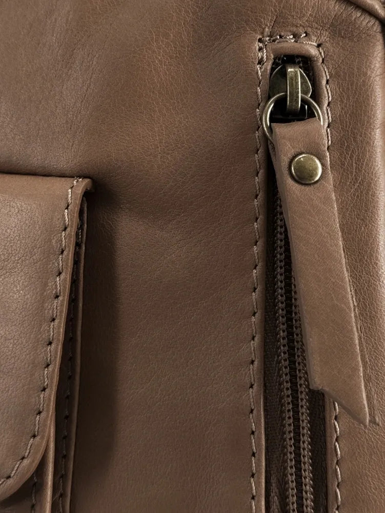 Sac bowling en cuir lisse MINSK Taupe foncé