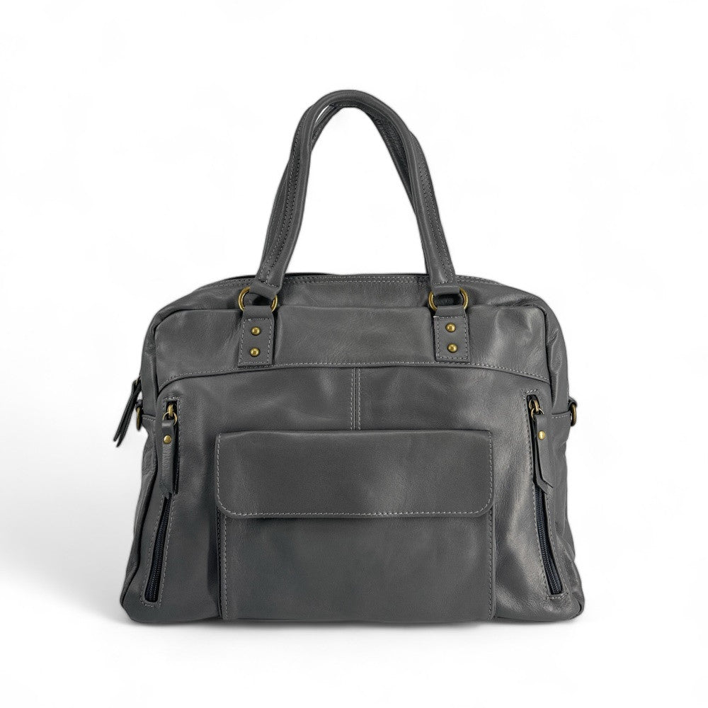 Sac bowling en cuir lisse MINSK Gris foncé
