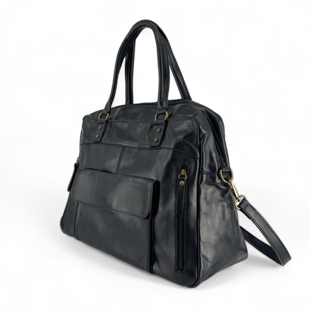 Sac bowling en cuir lisse MINSK Noir