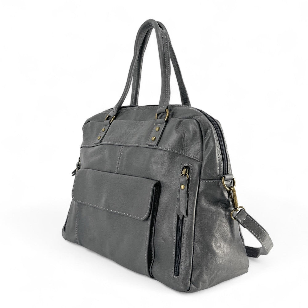 Sac bowling en cuir lisse MINSK Gris foncé