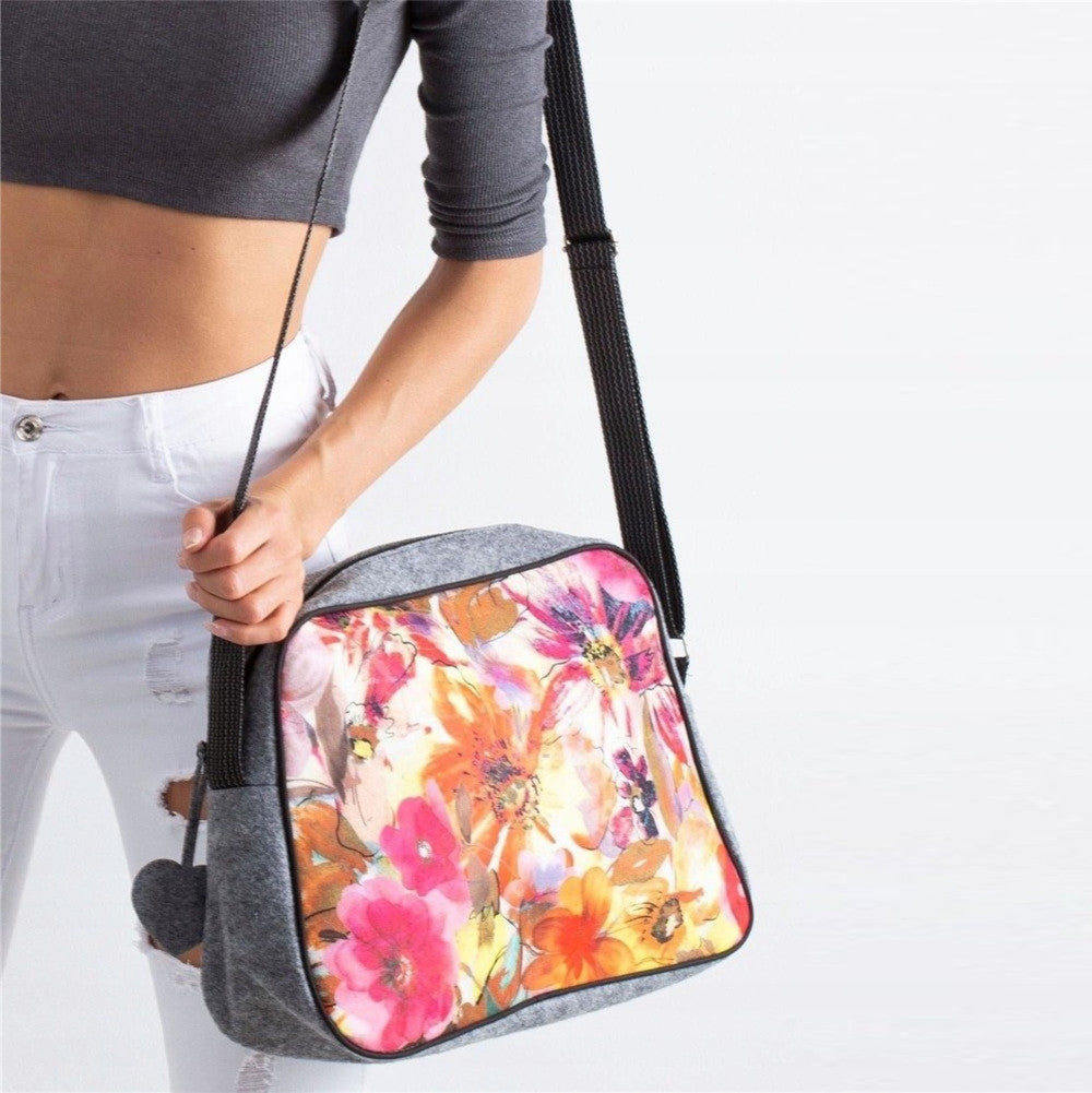 Sac bowling en feutrine écologique imprimée GARDEN Gris clair