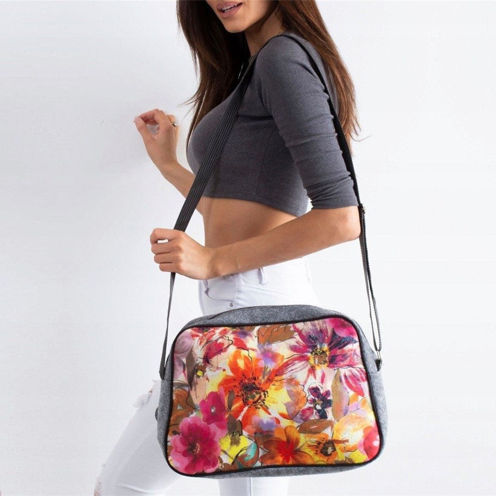 Sac bowling en feutrine écologique imprimée GARDEN Gris clair
