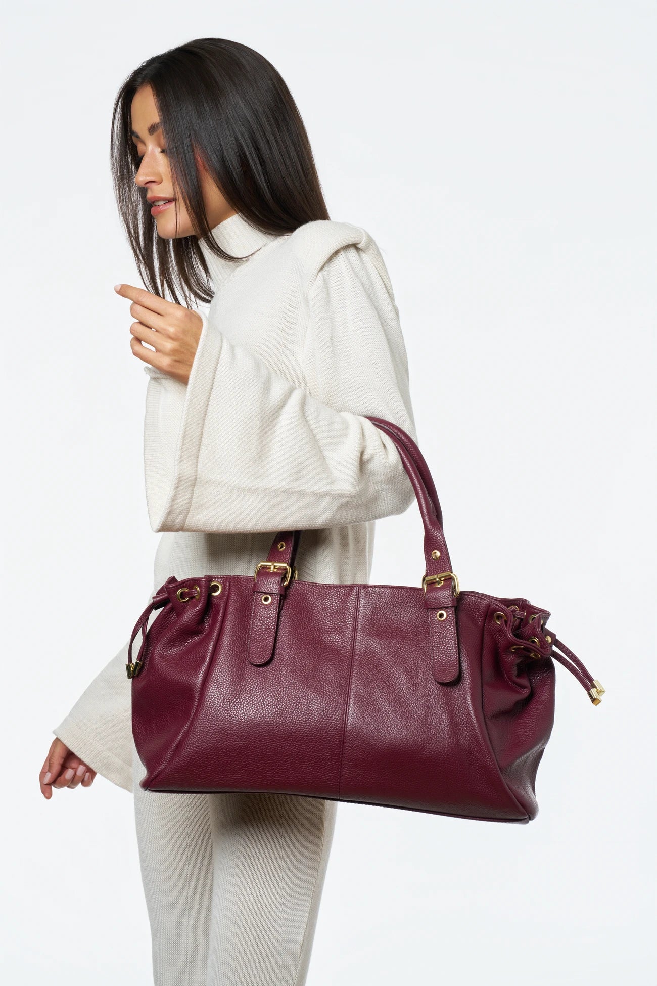 Sac bowling en cuir grainé PRINCESSE XL Prune