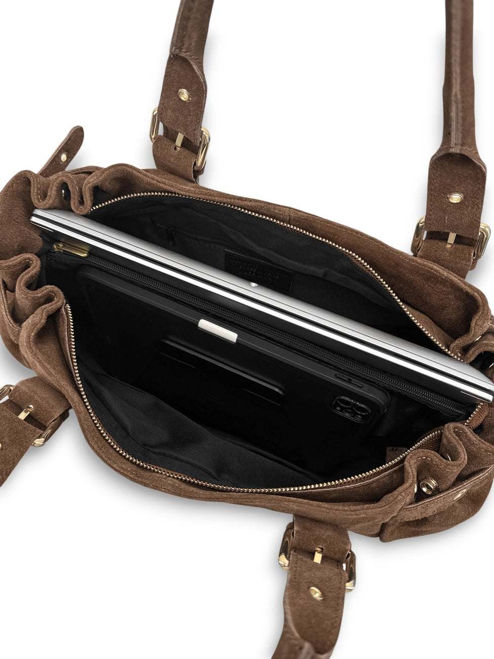 Borsa bowling in pelle scamosciata NEW PRINCESS SUEDE XL Moka