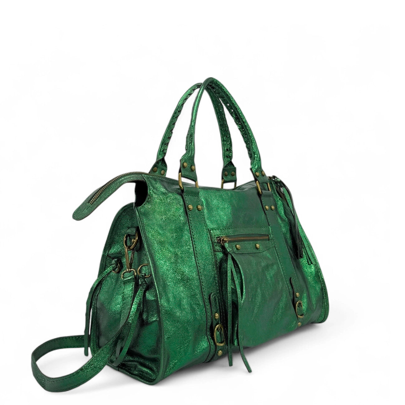 Bolso de mano en piel tornasolada SANDSTORM Verde bosque