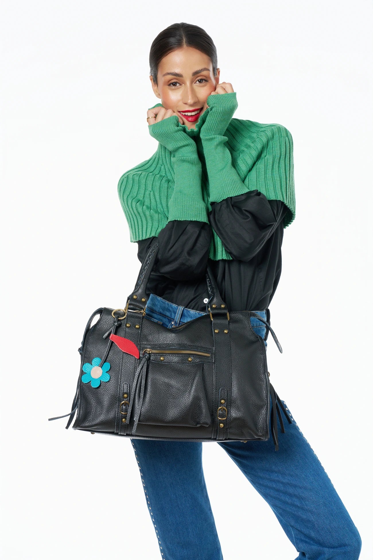 Grand sac type bowling en cuir grainé SANDSTORM Noir