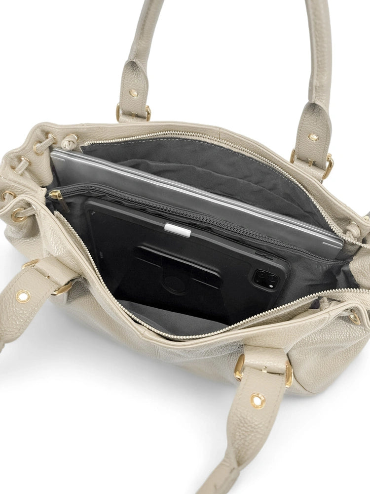 Borsa bowling in pelle martellata PRINCESSE XL Beige crema