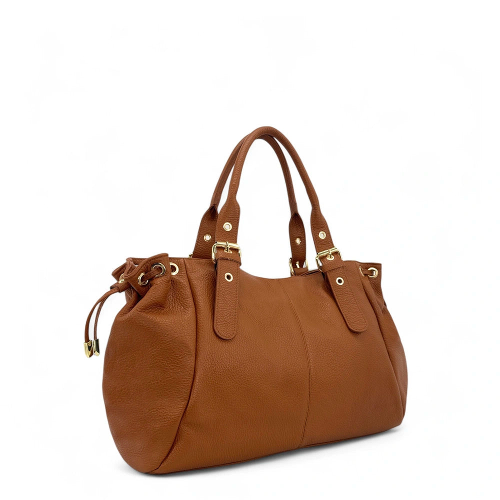 Sac bowling en cuir grainé PRINCESSE XL Camel foncé