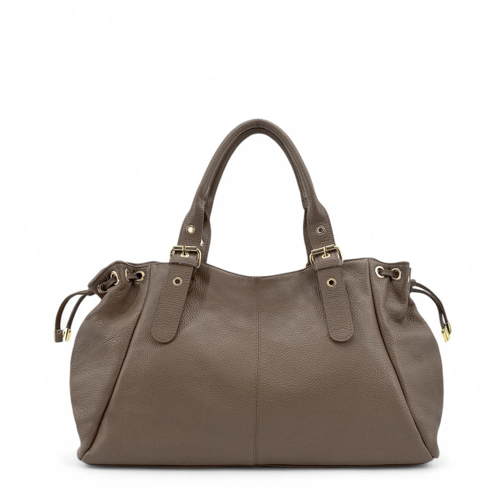 Sac bowling en cuir grainé PRINCESSE XL Taupe foncé