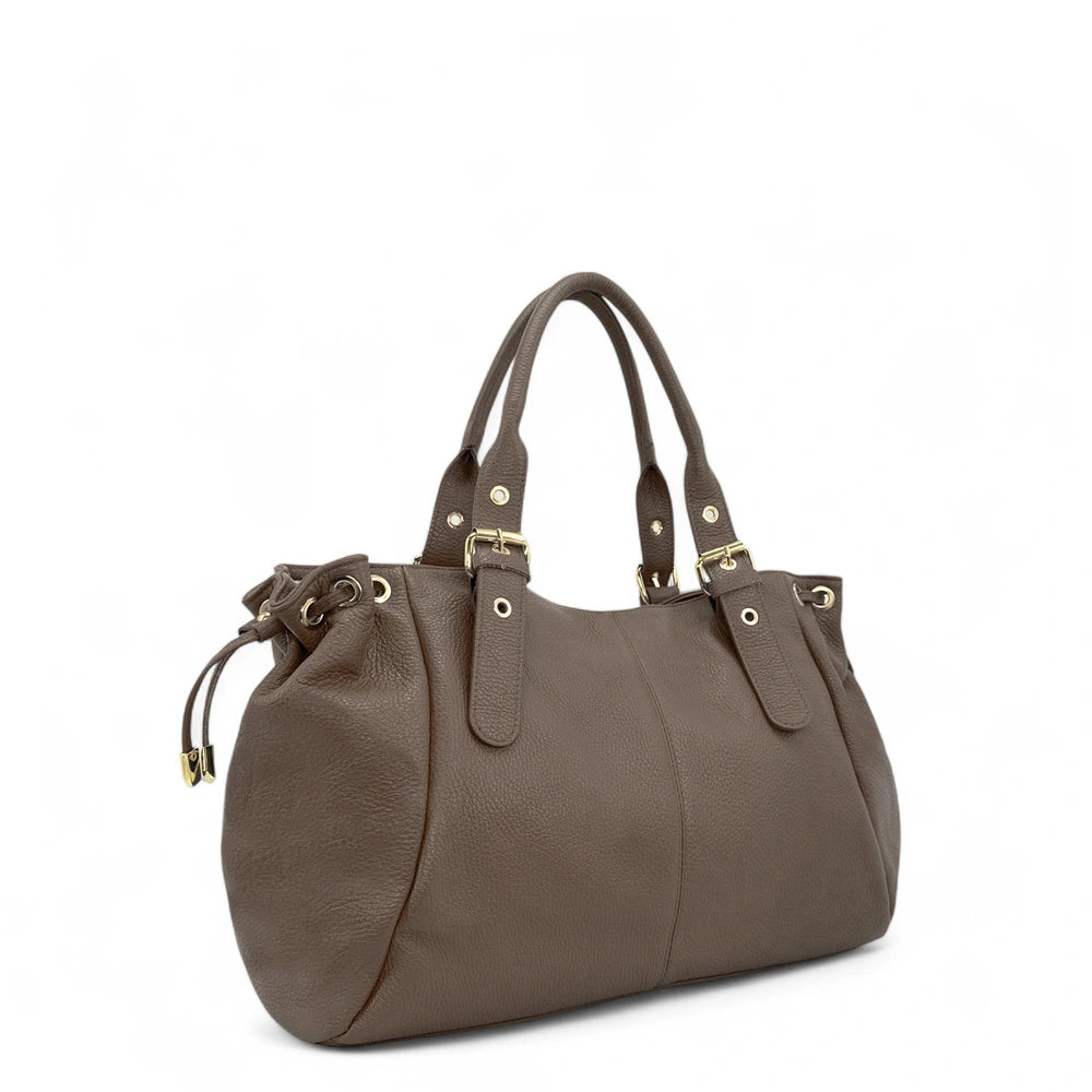 Sac bowling en cuir grainé PRINCESSE XL Taupe foncé