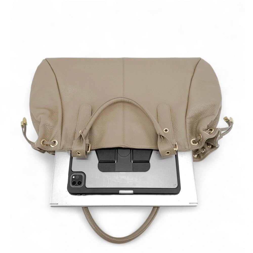 Bowling-Tasche aus genarbtem Leder PRINCESSE XL Taupe