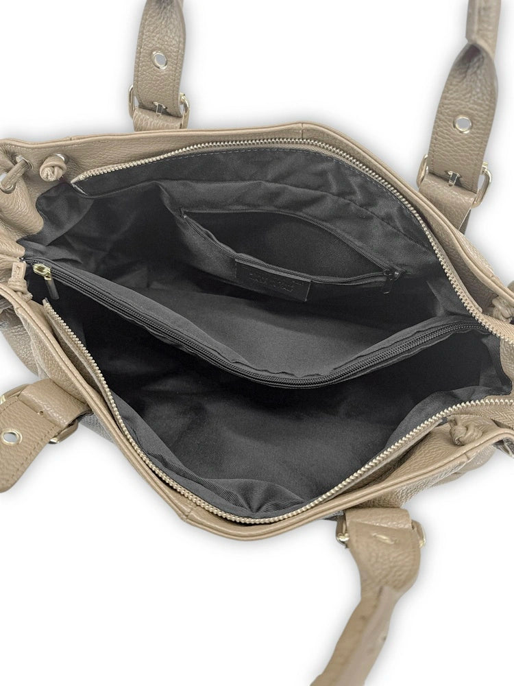 Bowling-Tasche aus genarbtem Leder PRINCESSE XL Taupe