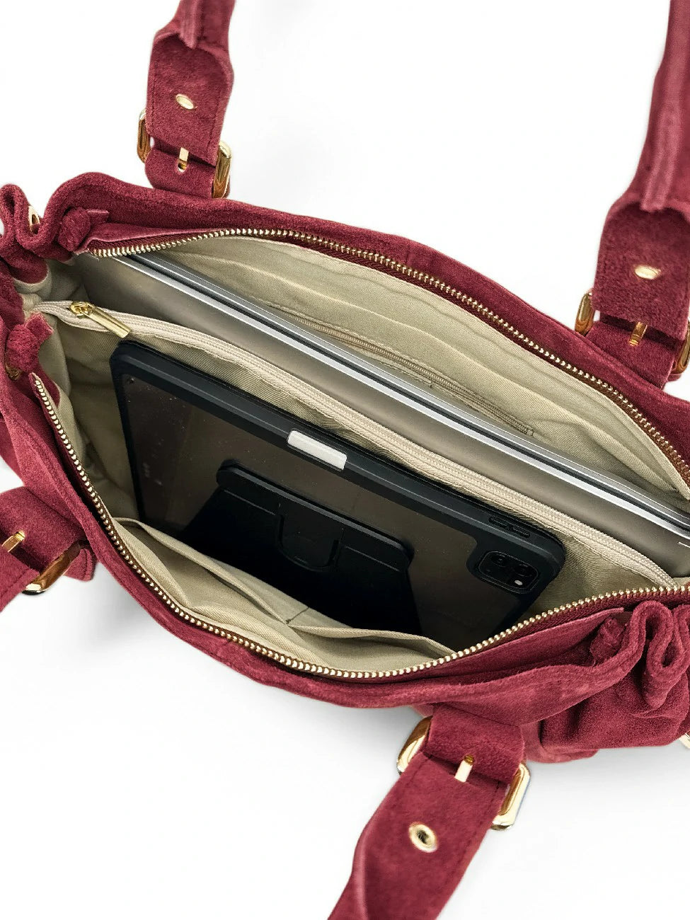 Bowlingtasche aus Wildleder PRINCESSE SUEDE XL Rubinrot
