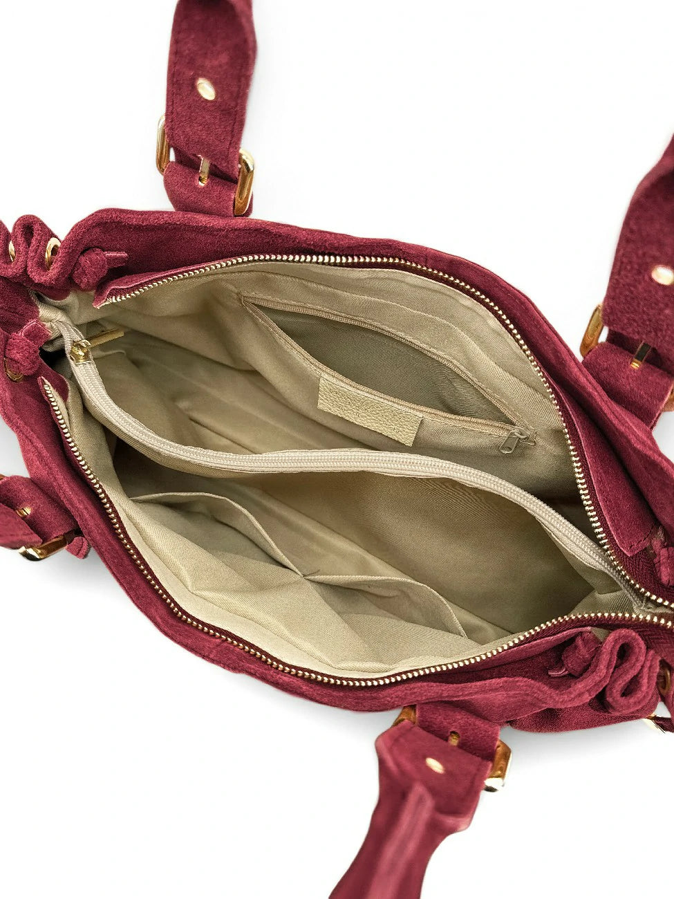 Bowlingtasche aus Wildleder PRINCESSE SUEDE XL Rubinrot