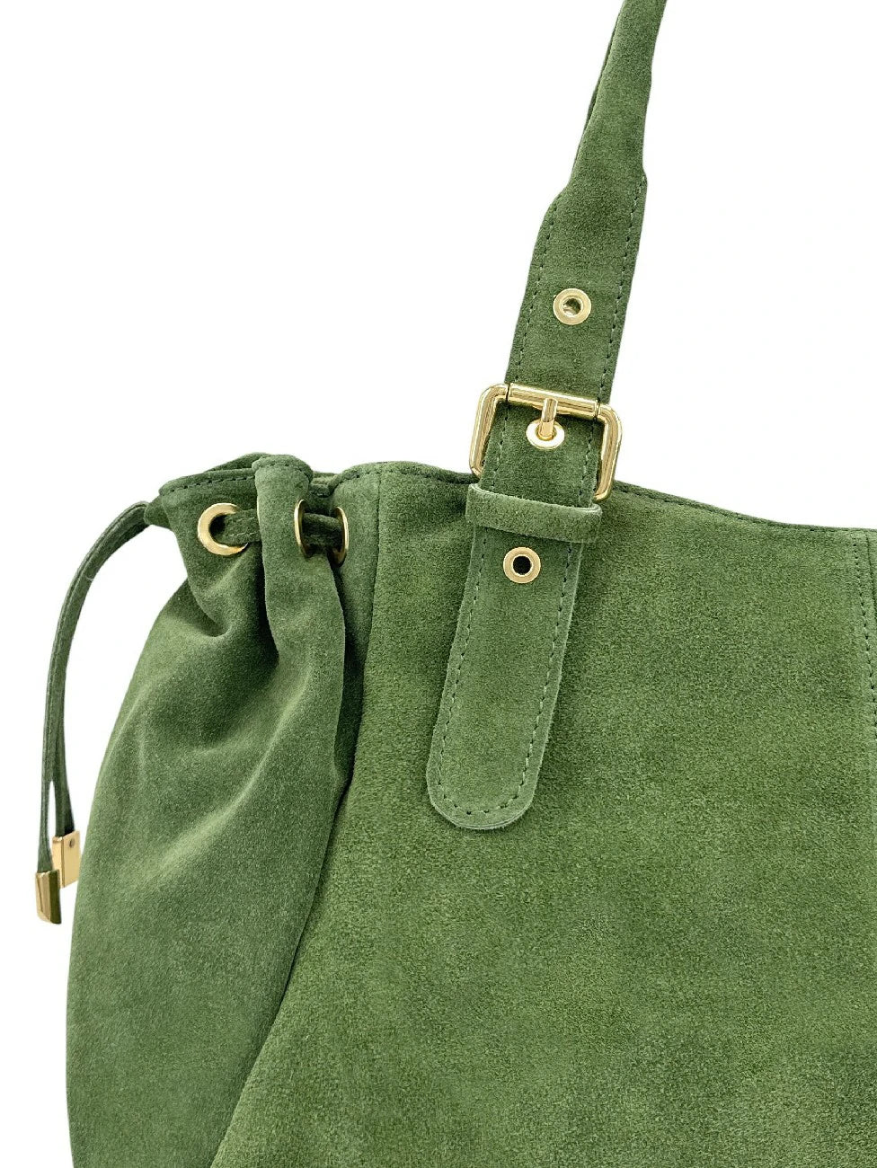 Bowlingtasche aus Wildleder PRINCESSE SUEDE XL Salbeigrün