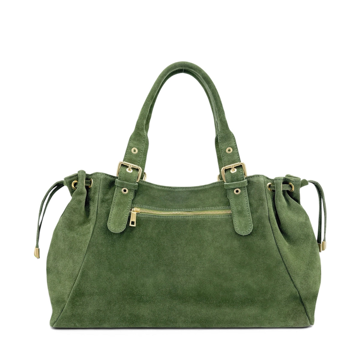Bowlingtasche aus Wildleder PRINCESSE SUEDE XL Salbeigrün